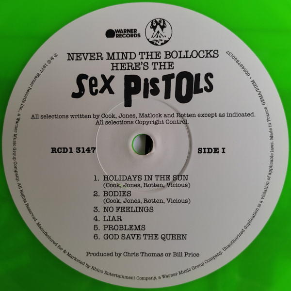 Sex Pistols Never Mind The Bollocks Usa Neon Green Vinyl Pressing